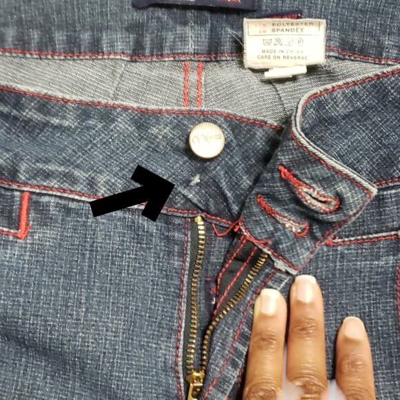 Vintage Y2K Vigoss Jeans Cropped Wide Leg Denim Sz 15/16 Red Stitching 90s 2000s - Picture 6 of 12